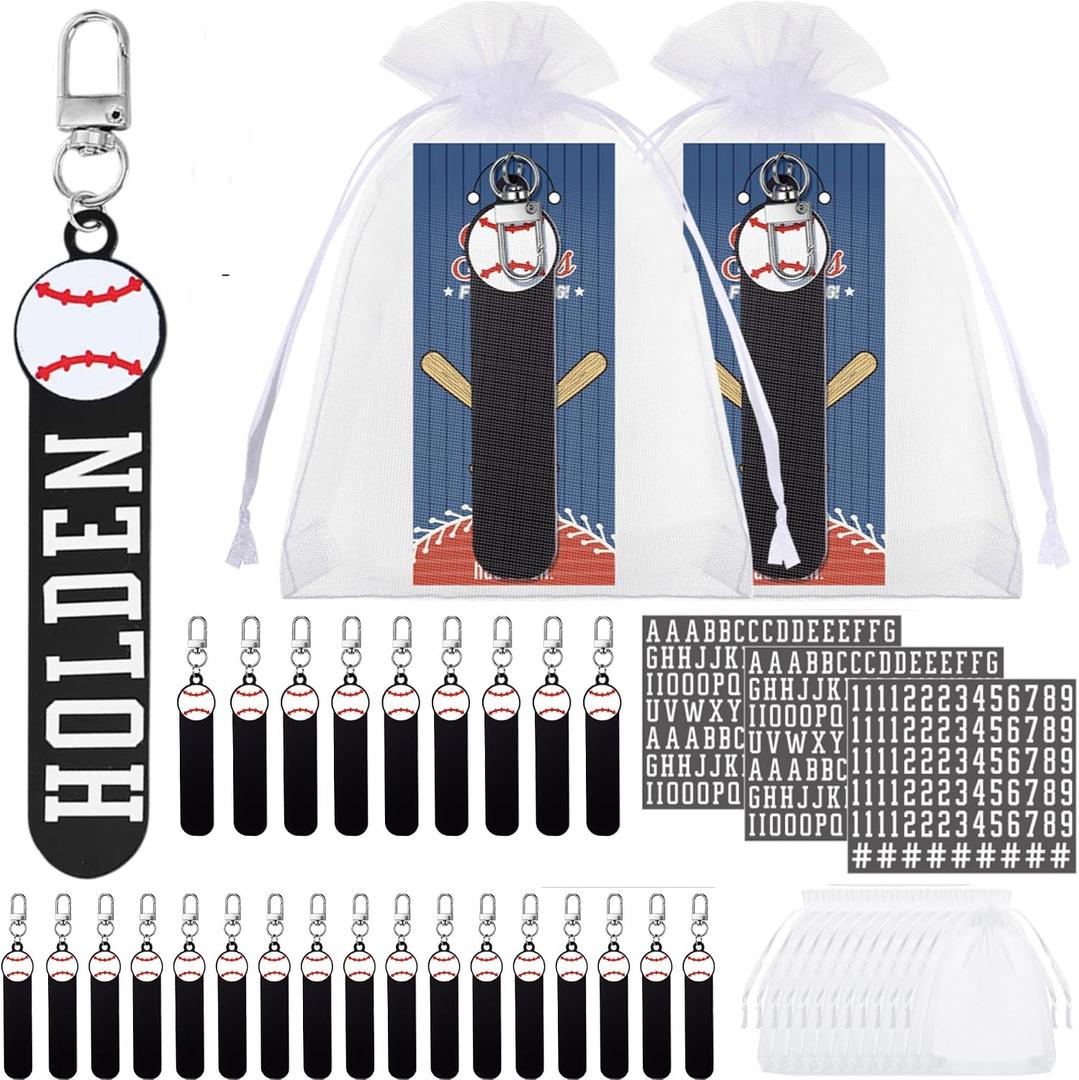 HyDren 18 Sets Personalized Baseball Acrylic Keychain Sport Team Favors with 3 Pcs UV Letter and Number Stickers for DIY Name Keychain