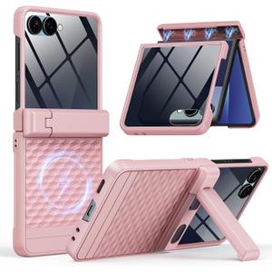 Magnetic for Samsung Galaxy Z Flip 7 Case Fit for MagSafe [Built-in Privacy Screen Protector][Hinge Protection][Kickstand] Military Grade Full Body Cover for Galaxy Z Flip 7,Pink