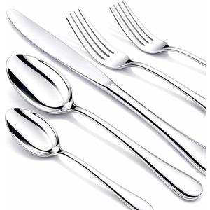 60 Piece Silverware Set for 12, Premium Stainless Steel Flatware Set, Eating Utensil Sets with Steak knives, Cutlery Tableware Service Include Fork Knife Spoon Set, Mirror Polished