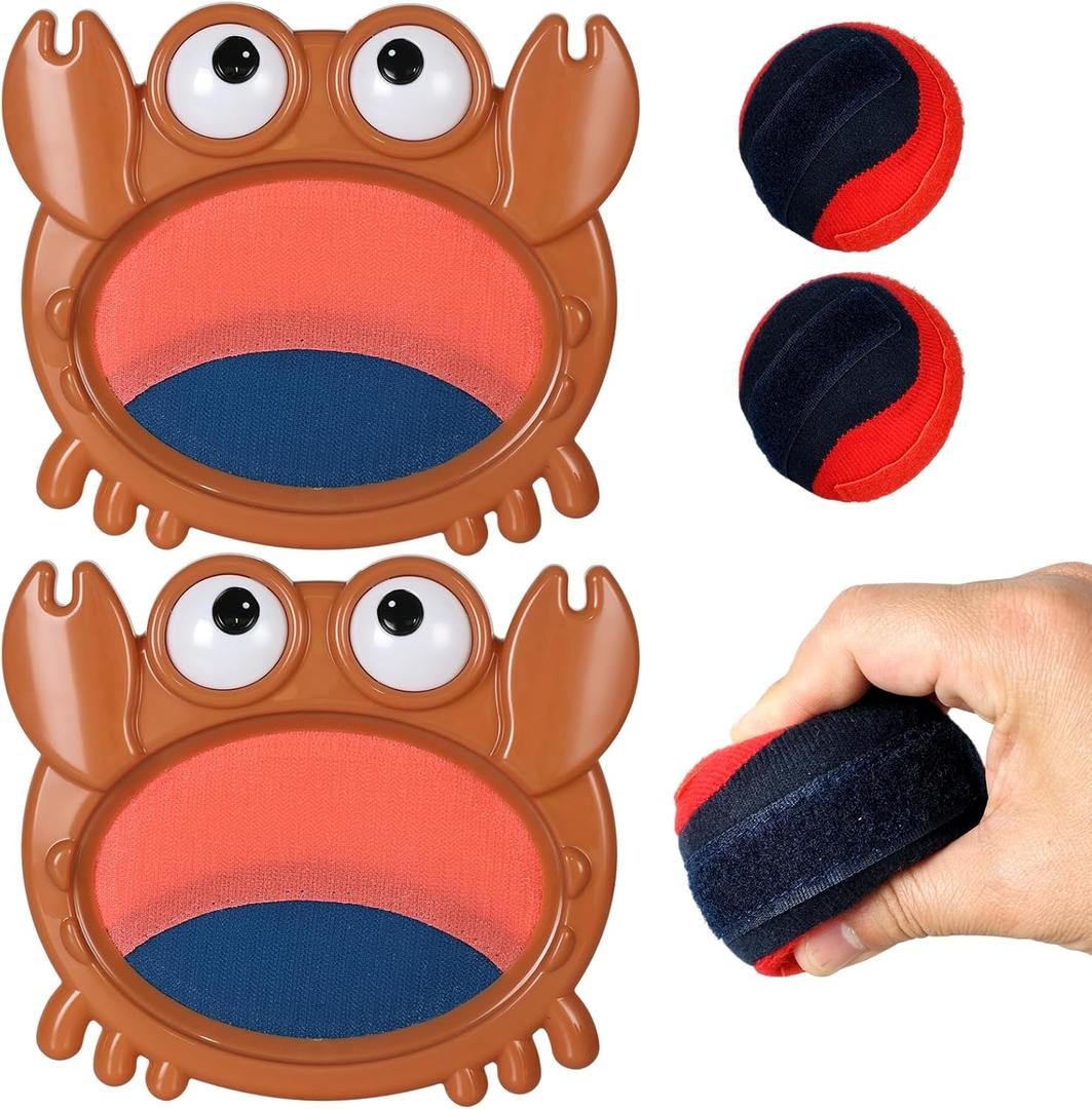 Toss and Catch Ball Set for Kids - Waterproof Paddle Game with Crab Design - Indoor & Outdoor Toy for Ages 4-10 - Includes 2 Paddles, 2 Balls & Bag - Ideal Birthday for Boys and Girls