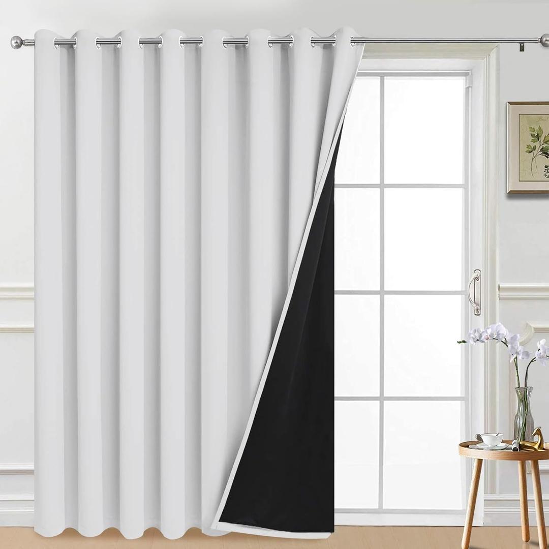 Yakamok 100% Blackout Thermal Insulated Curtains, Noise Reducing Barrier Panel for Sliding Glass Door, 2 Thick Layers Heat Full Light Blocking Patio Door Drapery, Greyish White, W100 x L84, 1 Panel