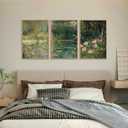 FWIEXA Monet Framed Canvas Wall Art Set, Impressionist Floral Garden Wall Decor, 3 Piece Claude Monet Botanical Artwork, 16x24 Inches Nature Landscape Prints for Living Room, Bedroom, Oil Painting Garden, 16"L x 24"W