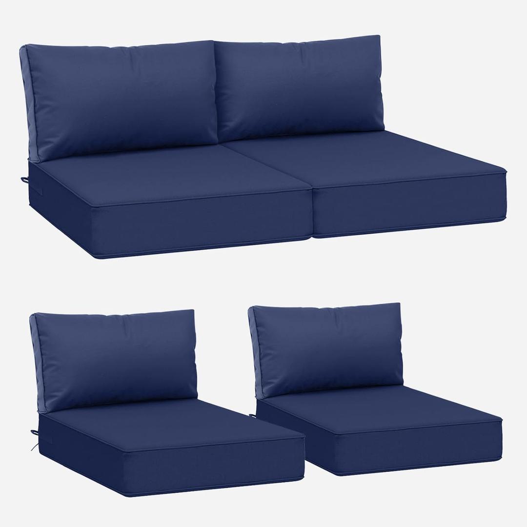 AAAAAcessories Outdoor Deep Seat Cushions, Waterproof, Fade-Resistant Patio Furniture Replacement Cushions, 24" x 24" x 5" + 24" x 13.5", Set of 4, Navy Blue AAAAAcessories Outdoor Deep Seat Cushions, Waterproof, Fade-Resistant Patio Furniture Replacement Cushions, 24" x 24" x 5" + 24" x 13.5", Set of 4, Navy Blue
