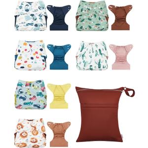 ALVA Baby Cloth Diaper Covers with One Wet Bag, Swim Diaper,Cloth Nappy Shell Baby Girls and Boys (Regular 6pcs, Natural Color With 6 Pcs)