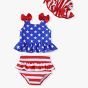 Mioglrie Baby Infant Swimsuit Girl Toddler Bathing Suit Girl Summer Beach Bikini Tankini Swimwear Hat 3-24 Months 2-3 Y Blue Red Flag