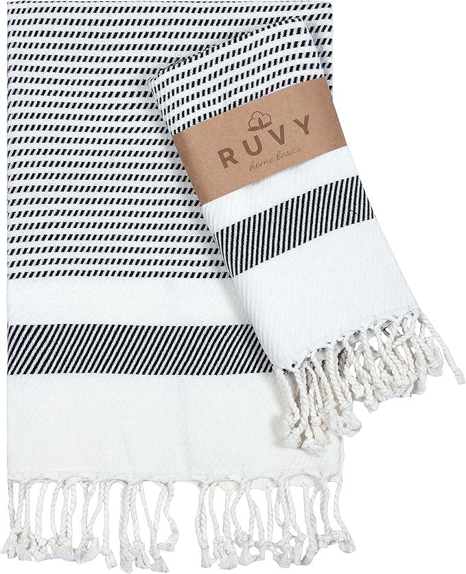 Home Basics Turkish Hand Towels for Bathroom Set of 2 | 18"x40", Cotton | Decorative Towel for Bathroom, Kitchen, Dishcloth, Tea, Yoga, Face, Gym - Black