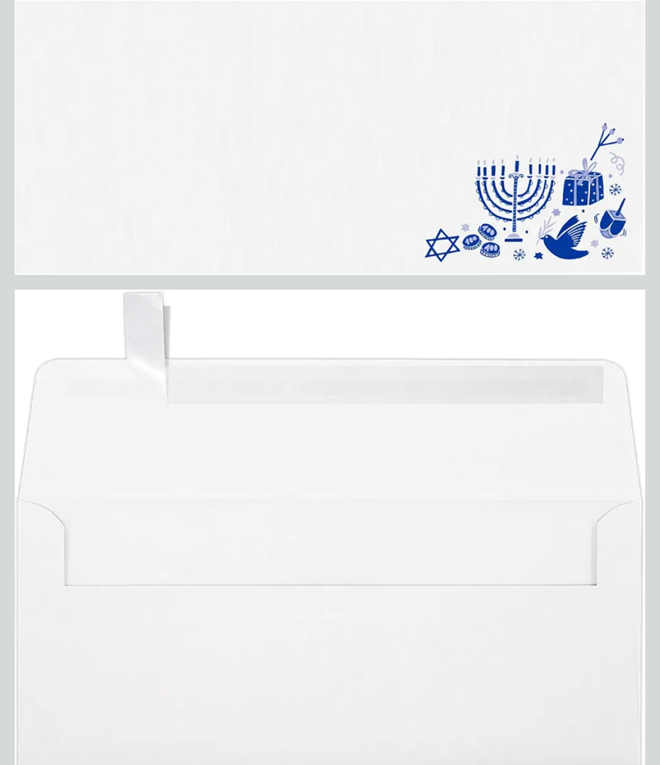 LUXPaper #10 Business Envelopes | Peel & Press | 4 1/8" x 9 1/2" | Hanukkah - White | 80lb. Text | 50 Qty