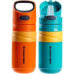 Tommee Tippee Superstar Insulated Flip Top Sportee, 18 months+, 11oz, Toddler Sippy Cup, Leak and Shake Proof, Antimicrobial Spout, Pack of 2, Orange and Teal