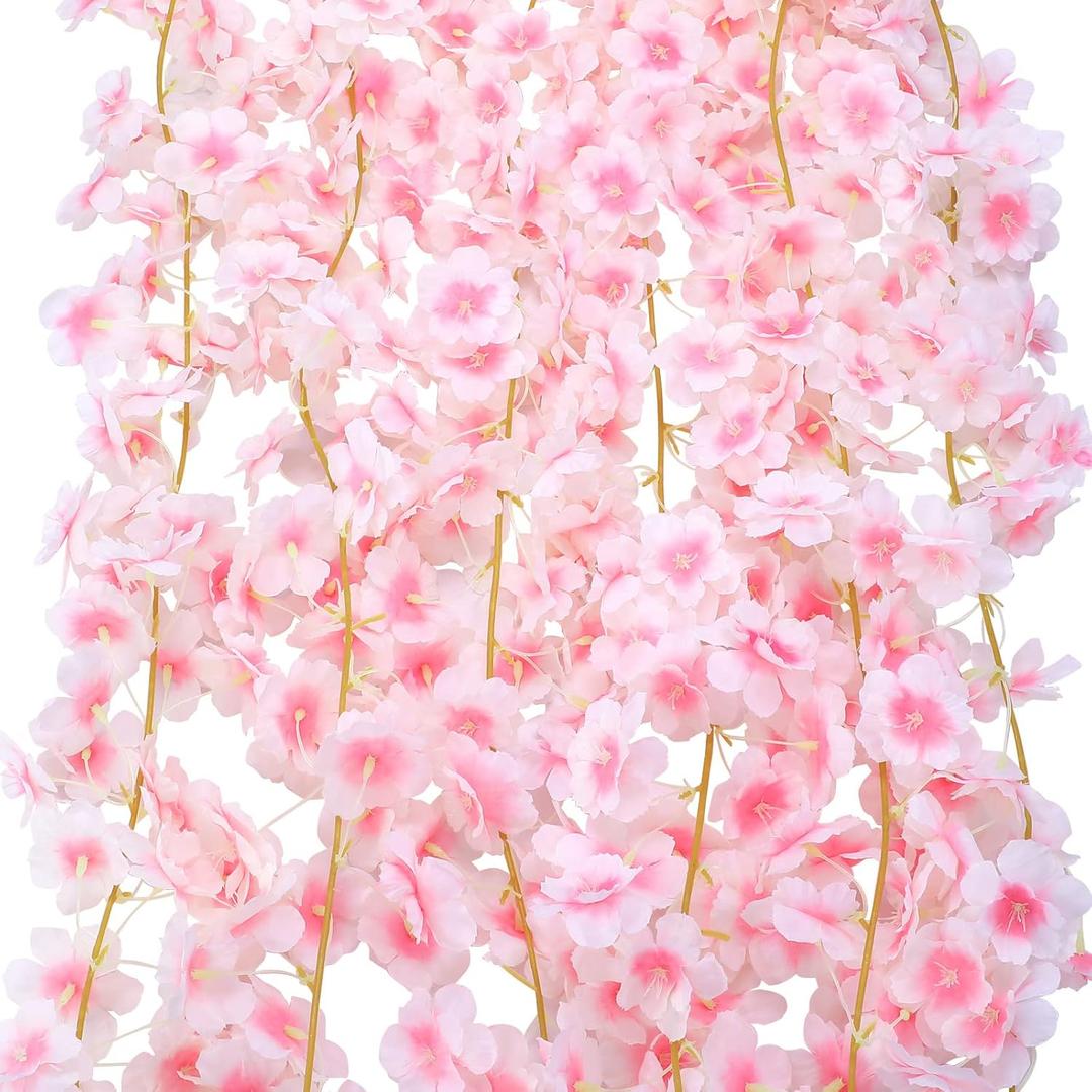 Nuenen 16 Pack 94.4ft Artificial Cherry Blossom Vines Cherry Blossom Flower Garland Hanging Silk Cute Room Decor for Japanese Kawaii Bedroom Party Wedding Spring Home Decorations (Pale Pink)