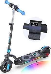 Electric Scooter for Kids Age 6-10, Kick-Start Boost Scooter with Adjustable Speed and Height, Flash Wheel & Deck Lights (black)