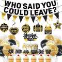 Roetyce Farewell Party Decorations, Who Said You Could Leave Banner Cake Toppers Balloons Hanging Swirls, Going Away Retirement Leaving Party Decorations for Men Women, Coworker Goodbye Party Supplies (Black Gold)