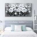 Living Room Wall Art,White and Blue-gray Flower Landscape for Living Room, Bedroom,Office, Canvas Wall Decor, 20x40 inches, B-7