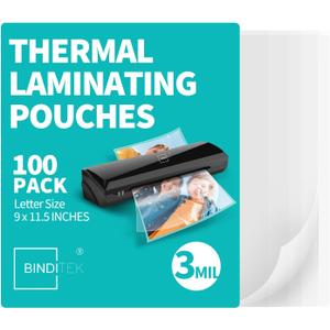 Binditek 100 Pack 3 Mil Thermal Laminating Pouches, 9x11.5 Inches Laminating Sheets, for Letter Size, Ultra Clear, Glossy, Hold 8.5x11 Inches, Heat Seal, Office School Supplies