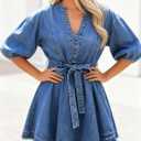 BISUAL Womens Denim Dress Casual Jean Dress Loose Fit Slim Denim Dress Belt Denims Dresses for Women 2026 with Pocket Dark Blue US L