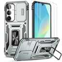 Ezanmull for Samsung Galaxy A17 5G Case with Slide Camera Cover + Screen Protector(2 Packs), Rotated Ring Kickstand Military Grade Shockproof Protective Cover (Grey)