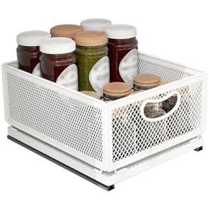 ULIKEUS Sliding Cabinet Basket Organizer Drawer Self Adhesive Slide out Pantry Shelves Heavy Duty Carbon Steel Slide Cabinet Storage Basket with Handle for Bathroom Kitchen Home, Medium