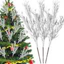 Giegxin 20 Pcs Christmas Artificial Glitter Berry Stems - 18.8'' Glitter Berry Branches Ornaments Christmas Tree Picks and Sprays for DIY Xmas Wreath Vase Holiday Wedding Party Decor(Silver)