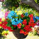 trytuny Artificial Flowers for Outdoor, 18 Bundle UV Resistant Fake Plants, Realistic Faux Silk Floral for Outside Indoor Porch Patio Window Box Planter Home Decor (Rosy Red Yellow Blue)