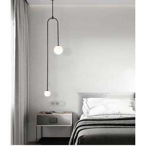 Black Linear Chandeliers Modern Kitchen Island Ceiling Hanging Pendant Lighting Metal Iron Frosted Glass Globe Pendant Light for Dining Room Table Living Room Bar (2-Light-Ushape)