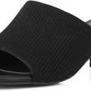 Shoe'N Tale Knit Heeled Sandals For Women Square Open Toe Heeled Mules Chunky Block Low Heel Slip On Slides(6, Black)