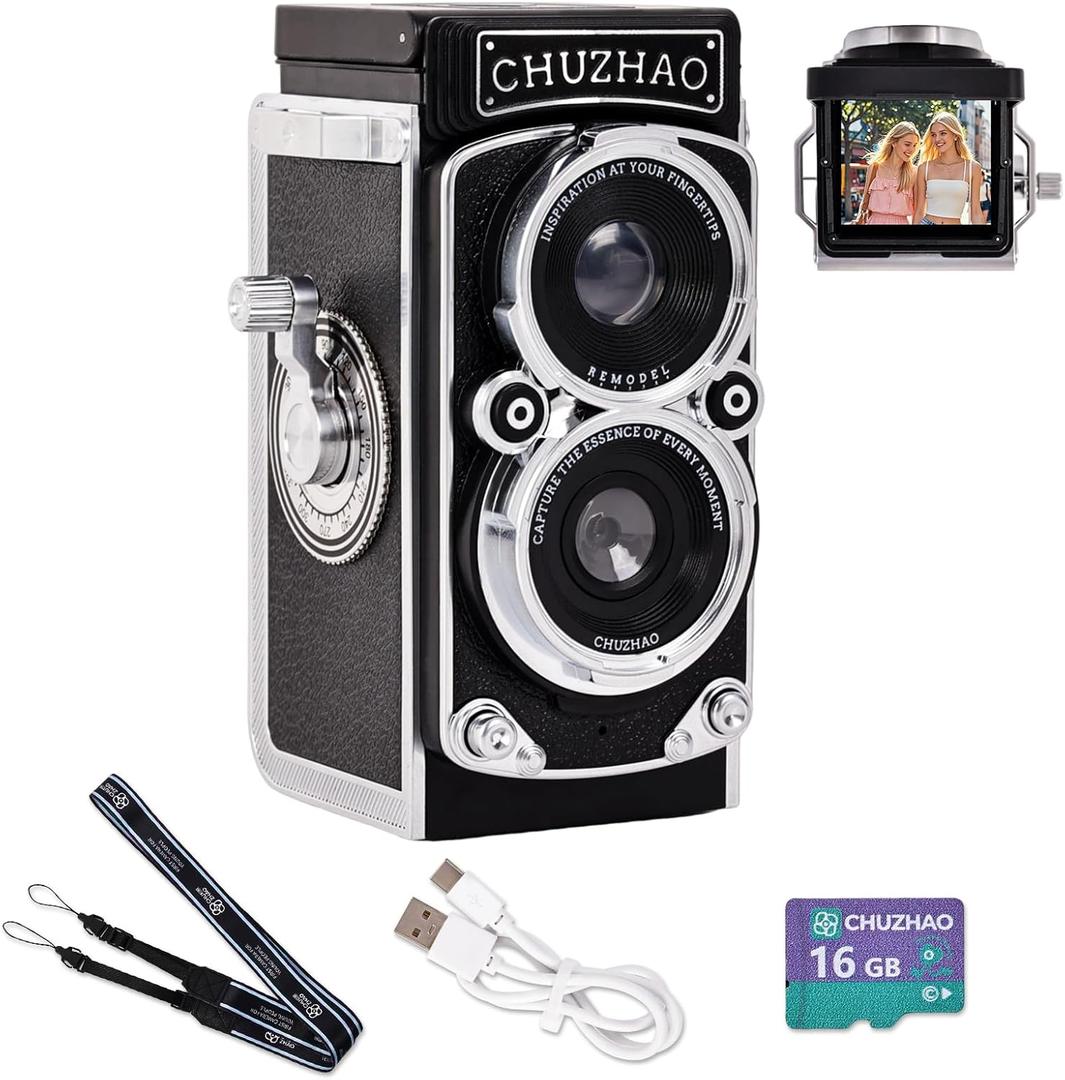 Redcomets Mini Retro Digital Camera - Vintage TLR Style Point and Shoot Auto Focus Vlogging Camera, Compact & Portable, 16GB Card Included, Ideal for Beginners, Teens, and Adults