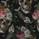 CRE8TIVE Dark Gothic Wallpaper Peel and Stick Floral Skull Wallpaper Removable Embroidery Skulls Fish Bones Rose Floral Contact Paper for Walls 12"x118" Adhesive Renter Friendly Wall Paper for Bedroom