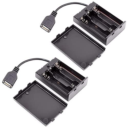 2PCS 3 x 1.5V AA Battery Holder, 3 AA Battery Case Box Holder 4.5-5V with Cover and On/Off Switch, with USB Cable for Indoor & Outdoor Use, Wedding, Party, Camping, Birthday, Christmas