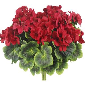 2 Pcs Artificial Geraniums for Outdoor Silk Geranium Flowers Red Artificial Geranium Bush Faux Flowers Geraniums Branch for Garden Patio Grave Cemetary Vase Table Centerpiece Indoor Decor