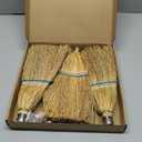 Suclain 4 Pcs 12 Inch Whisk Broom Hand Held Mini Corn Straw Whisk Broom Short Handle with Metal Hanger Halloween for Multi Surface Sweeping Small Hand Brush for Outdoor Car Porch Debris Dust Dirt