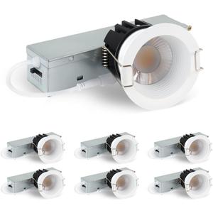 zouzai 2 Inch LED Recessed Lighting, 5CCT Anti-Glare Downlight with Junction Box, Dimmable, 2700K-5000K Selectable, 8W COB 840LM, IP65 Wet Rated, CRI90+, ETL & Energy Star, (White, 2 inch 6 Pack)