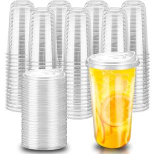 20oz Disposable Stemless Glasses With Strawless Sip Lids,PET Disposable Drinking Cups,Clear Plastic Wine Glasses for Parties Birthday,Wedding,Meeting,Christmas Party Supplies (100, Transparent)