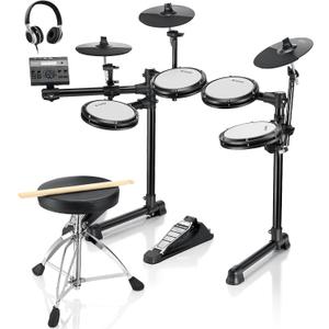Electric Drums, Donner DED-200 LITE Electronic Drum Kit for Beginner with 450+ Sounds, USB MIDI, Quiet Mesh Pads, Throne, Headphones, Sticks and 40 Melodics Lessons