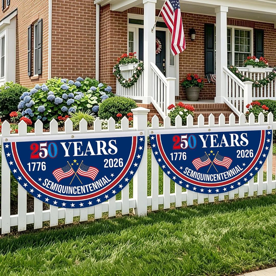 4th of July Patriotic Bunting - American Flag Bunting 2 X 4 Ft, 250 Years American Flag, 4th of July Party Decorations, 1776-2026 250 Year American Anniversary Flag Indoor Outdoor Hanging Decor-2PCS