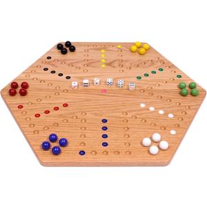 Wahoo Wooden Marble Game Board Set - Large 24" Wide - Solid Oak Wood - Double-Sided - with Large 22mm Marbles and Dice Included