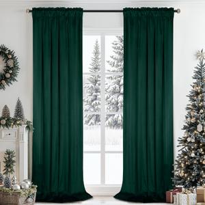 SimpleHome Dark Green Velvet Curtains 96 Inches for Living Room,Rod Pocket Luxury Blackout Velvet Curtains Thermal Insulated 2 Panels Room Darkening Drapes,W40 x L96