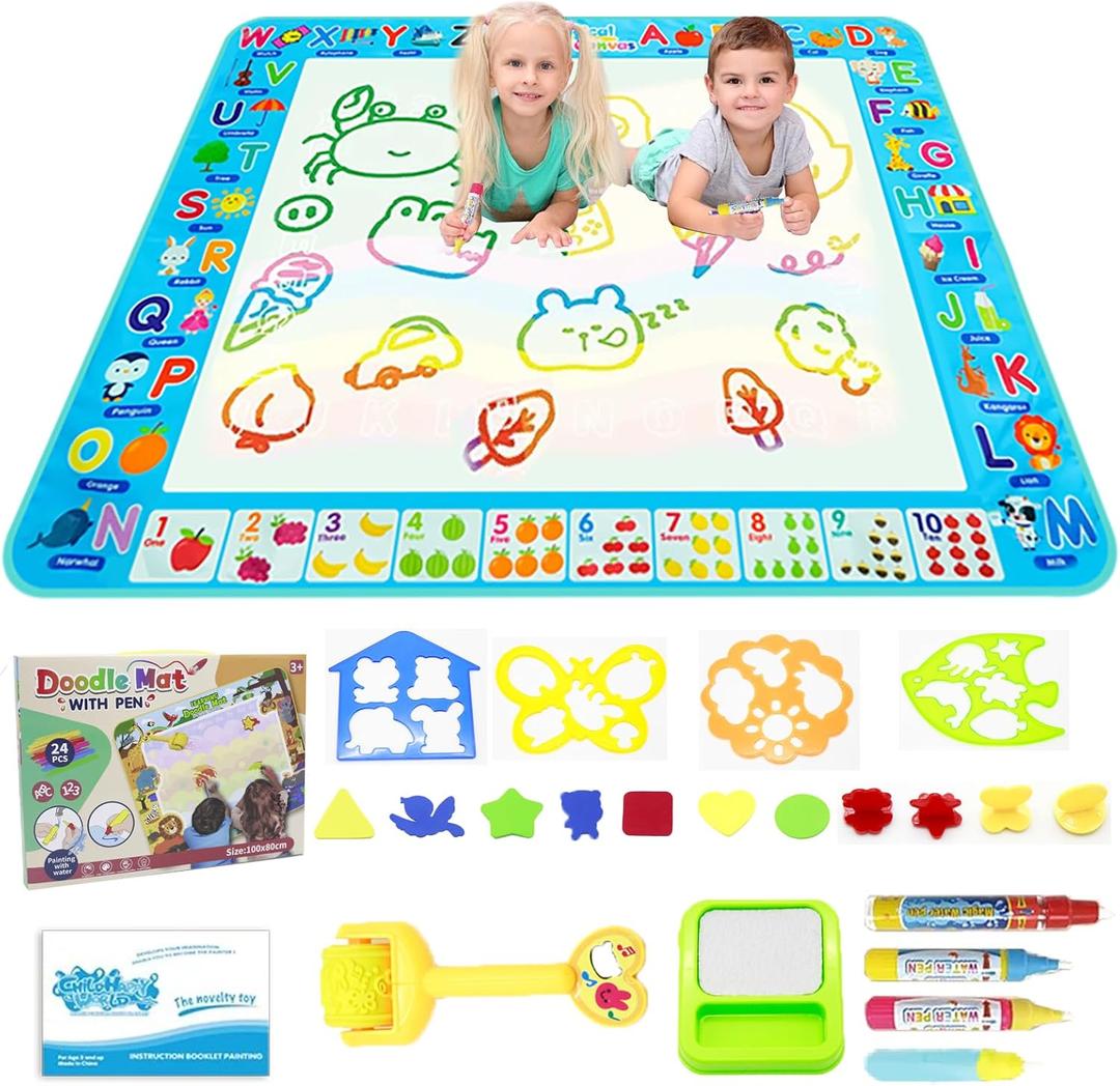 Water Doodle Mat Kids Painting Writing Board Mess Free Doodle Drawing Mat Educational Toys Gifts 40X 32 Inches Extra Large Coloring Mats for Toddlers Boys Girls Age 3 4 5 6 7 8 9 10 11 12 Year Old