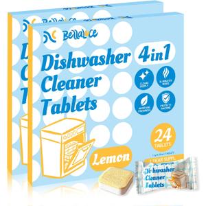 Dishwasher Cleaner Tablets Deodorizer-48 Pack Deep Cleaning Dish Washer Descaler Freshener-Grime Limescale Heavy Duty Grease Odor Smell Remover-for All Dishwashers Lemon Foaming 2 Year Supply