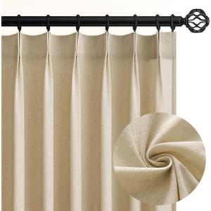 Topfinel Pinch Pleated Curtains 90 Inches Long 2 Panels Set,Beige Semi Sheer Cotton Blend Linen Burlap Farmhouse Modern Light Filtering Curtain Drapes for Living Room Bedroom,40x90 inch Length