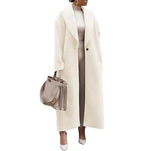 ebossy Women's Fashion Notched Lapel Single Breasted Open Front Maxi Long Trench Coat Woolen Overcoat (L, Beige)
