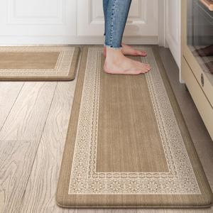 Anti Fatigue Mats for Kitchen Floor,Non-Slip Kitchen Mat Rubber Cushioned Kitchen Rugs, Ergonomic Waterproof Comfort Kitchen Sink Mat for Home Office Laundry 17.3"x29"+17.3"x47"(Khaki)