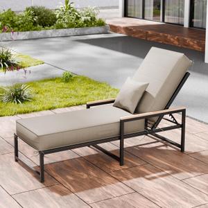 Chaise Lounge Cushions Outdoor, 80 x 26 x 6 Inch Olefin Waterproof and Fade Resistant Patio Furniture Lounge Chair Cushions with Removable Cover, Lounger Pad with Handle and 16 Straps, Beige