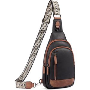 CLUCI Crossbody Bags for Women Men,Leather Sling Bag Cross Body Backpack for Woman Gifts for Women Birthday Unique (0-0 Black With Brown)