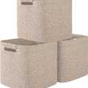 OIAHOMY Storage Cubes 11 Inch Storage Bins-3-Pack, Cotton Rope Woven Baskets for Organizing, Square Storage Baskets for Shelves Organizer, Classroom, Kids Toy Bins, Closet, Baby Nursery-Brown