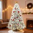 5ft Per-Lit Snow Flocked Christmas Tree, Artificial Christmas Tree with 200 Warm White Lights, 551 Branch Tips, Premium Green Full Xmas Tree for Easy Holiday Setup, Foldable Metal Base