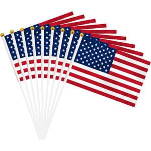 50 Pack USA US Hand Held Mini Stick Flags, American Small Miniature Stick Flag with 8.2 x 5.5 Inch Flag, Outdoor Decoration, Party Decorations, Supplies for Parades, Festival Events Celebration (USA)