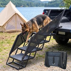 Veehoo Foldable Dog Steps for Car Truck, Large Dogs Stairs with Rails 17" W