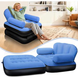 PRAXXIS Blow Up Pull Out Couch with Headboard,Inflatable Chair with Flocked Surface,Folding Inflatable Chairs for Adult,Portable Inflatable Sofa,Durable Inflatable Couch,Inflatable Couches for Camping