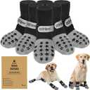 Non Slip Dog Socks to Prevent Licking Paws, Double Sided Grips, Dog Socks for Hardwood Floors Anti Slip, 3Pcs with Elastic Reflective Straps for Small, Medium, Large, Senior Dogs. (Grey, S) (S, Grey)