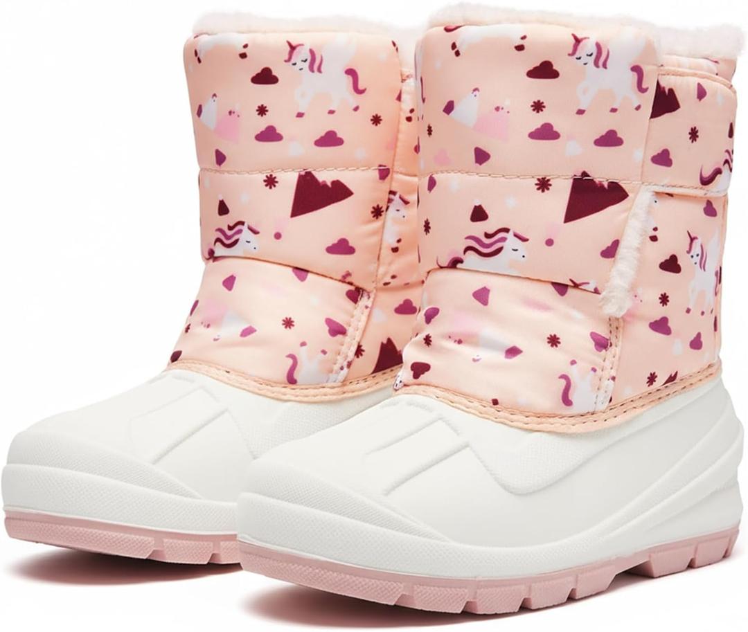 MORENDL Toddler Winter Snow Boots Waterproof Insulated Faux Fur Boys Girls Hiking Boots (Toddler/Little Kid) (Pinkuniprint)