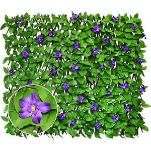 Expandable Privacy Screen with Artificial Flower for Balcony Patio Fence Greenery Privacy Fence Outdoor Purple Flowers 1pcs